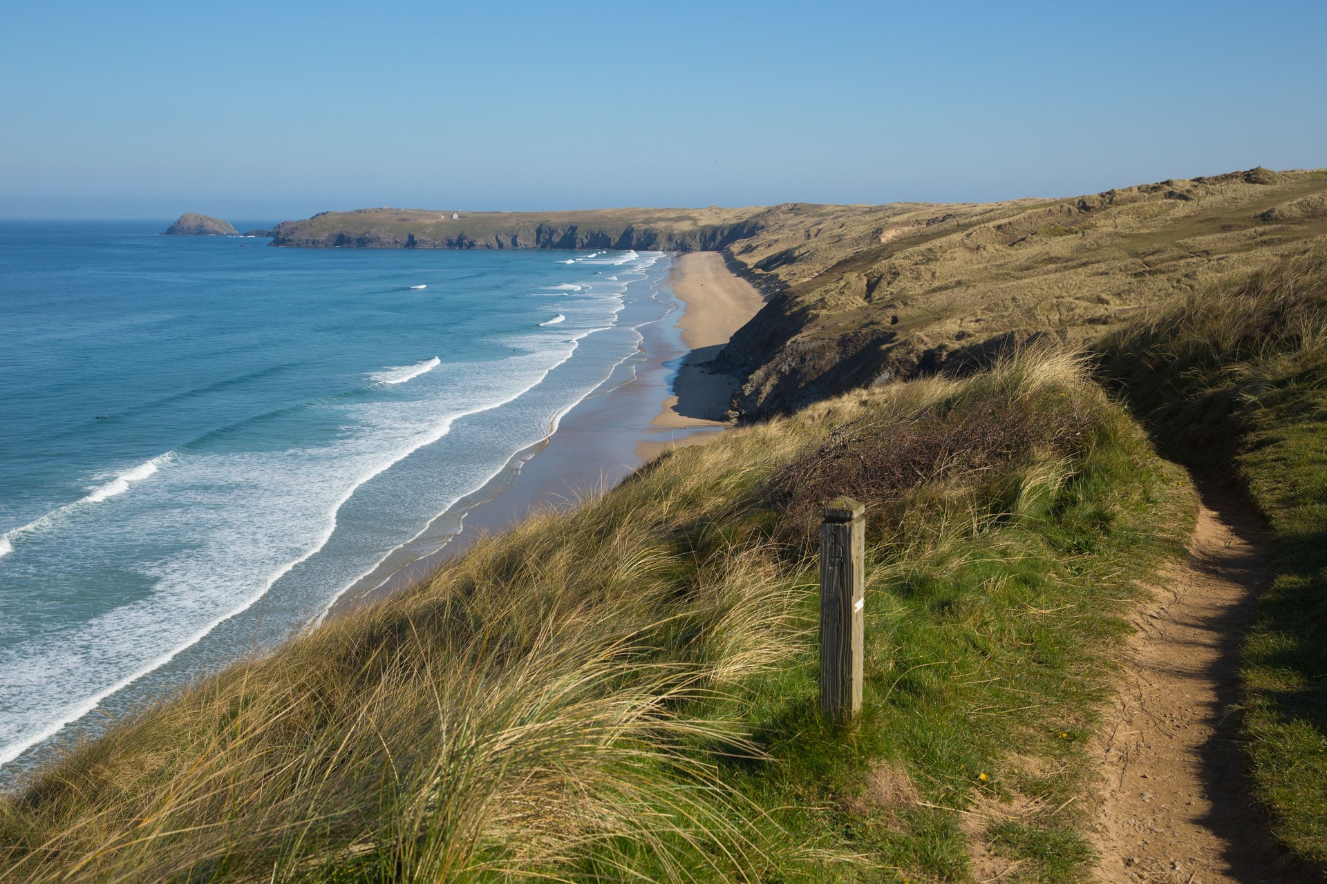 Coast path Perran sands Perranporth North Cornwall England UK